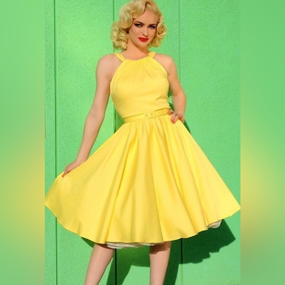 Pinup Couture Dresses & Skirts - Pinup Couture Yellow Harley Swing Dress Like New!